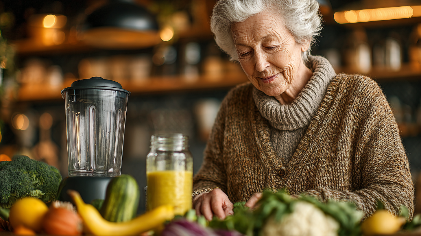 Щаслива літня пара готує здорову їжу на кухні